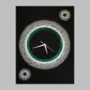 String Art Wall Clock With Black Leather Background, Silent Clock, White and Green Strings