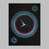 String Art Wall Clock With Black Leather Background, Silent Clock, Blue and Maroon Strings